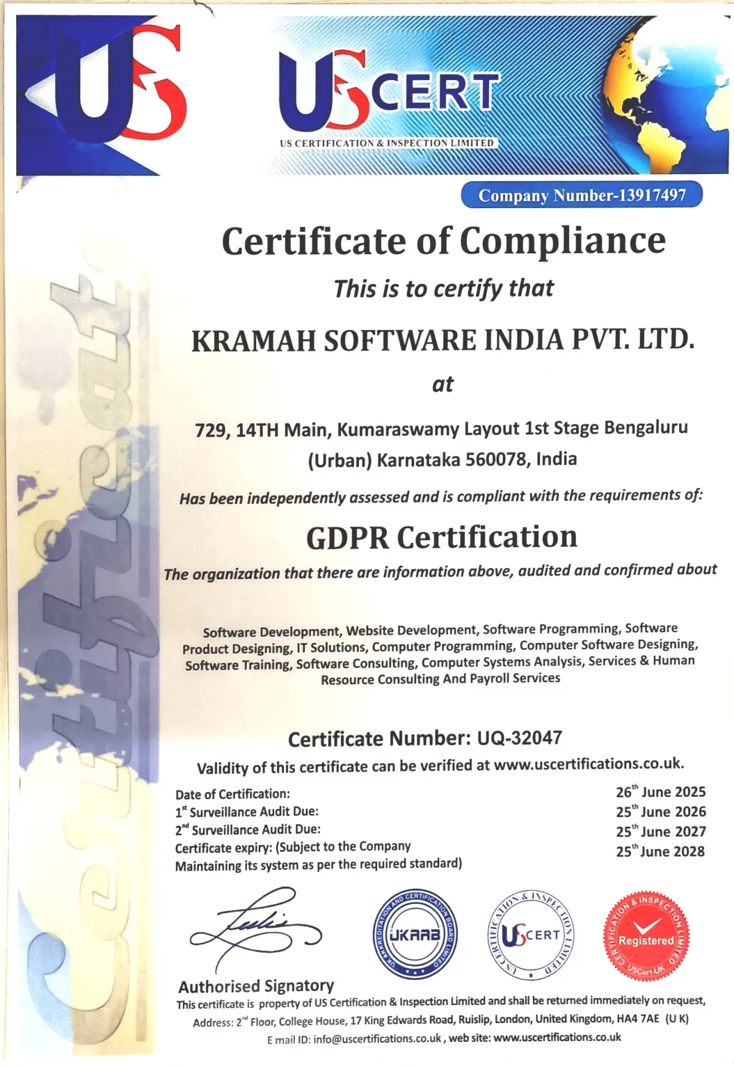 kramah software is GDPR certified